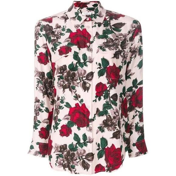 Equipment Rose Print 100% Silk Button Up Sz XS - Picture 8 of 8